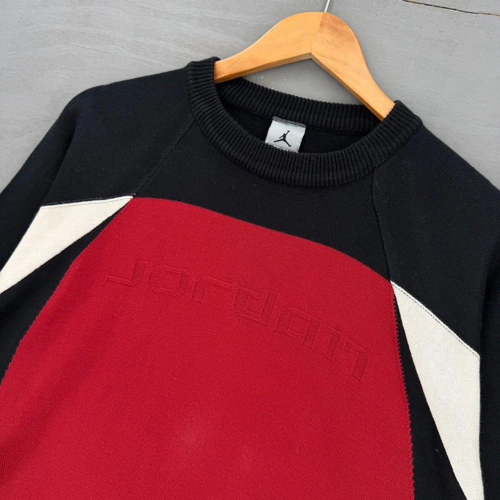 Y2K Jordan Brand Knit Sweater Black Red Colorblock Short Sleeve XL